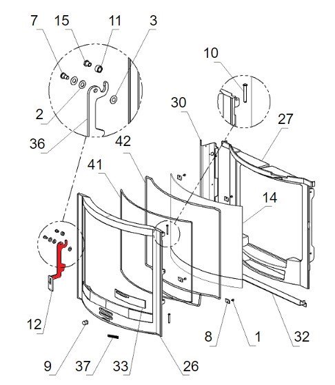 La Nordica Focolare 70 Tondo manija de la puerta manija de la puerta de la cámara de combustión D