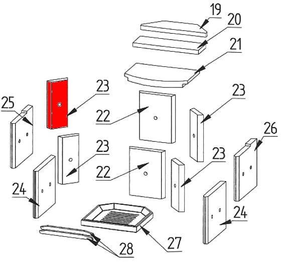 Fireplace Trento Seitenstein links oben hinten Vermiculitestein