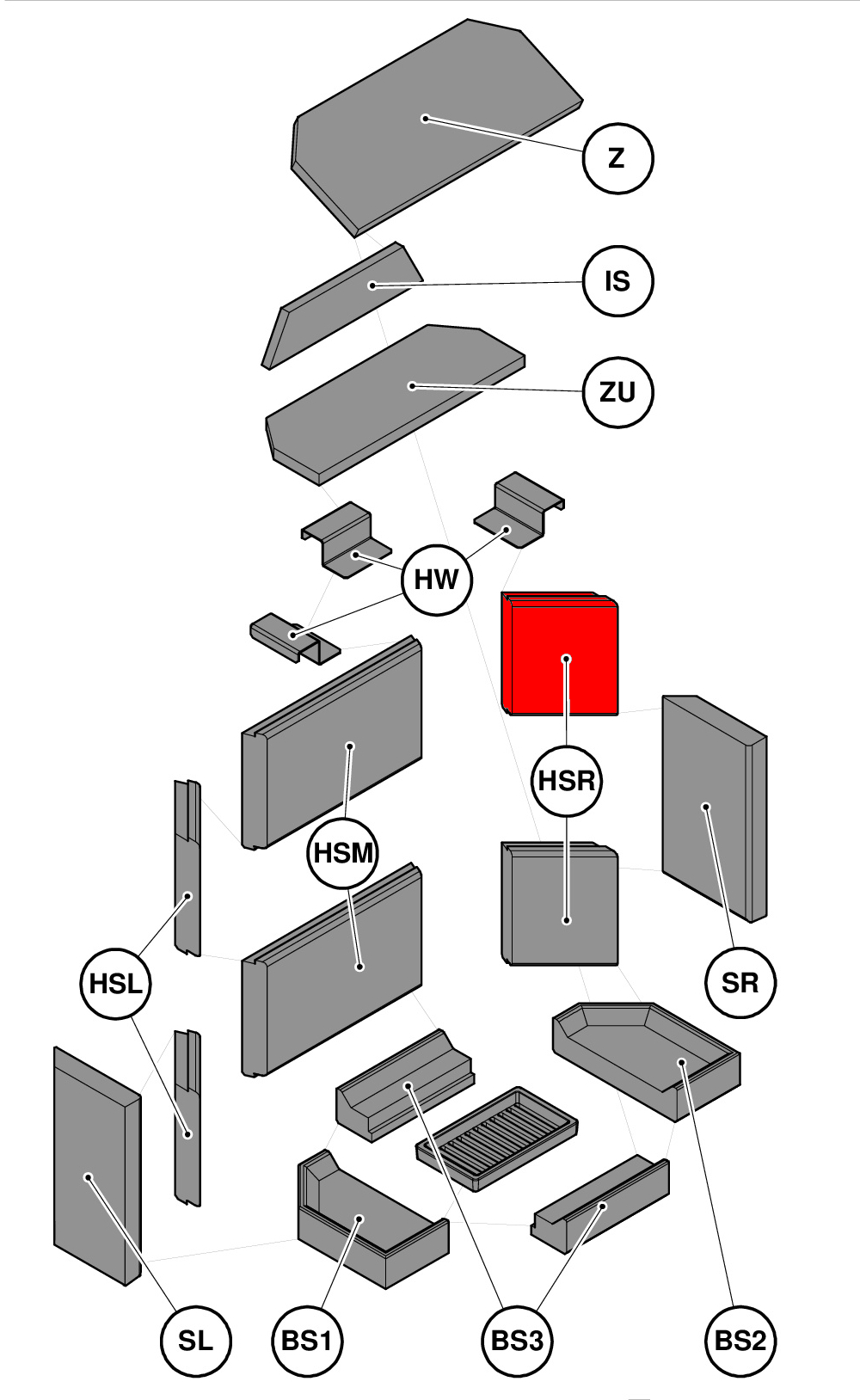 Haas+Sohn Jura Pierre de paroi côté à droite à l’arrière en haut pierre de la chambre de combustion